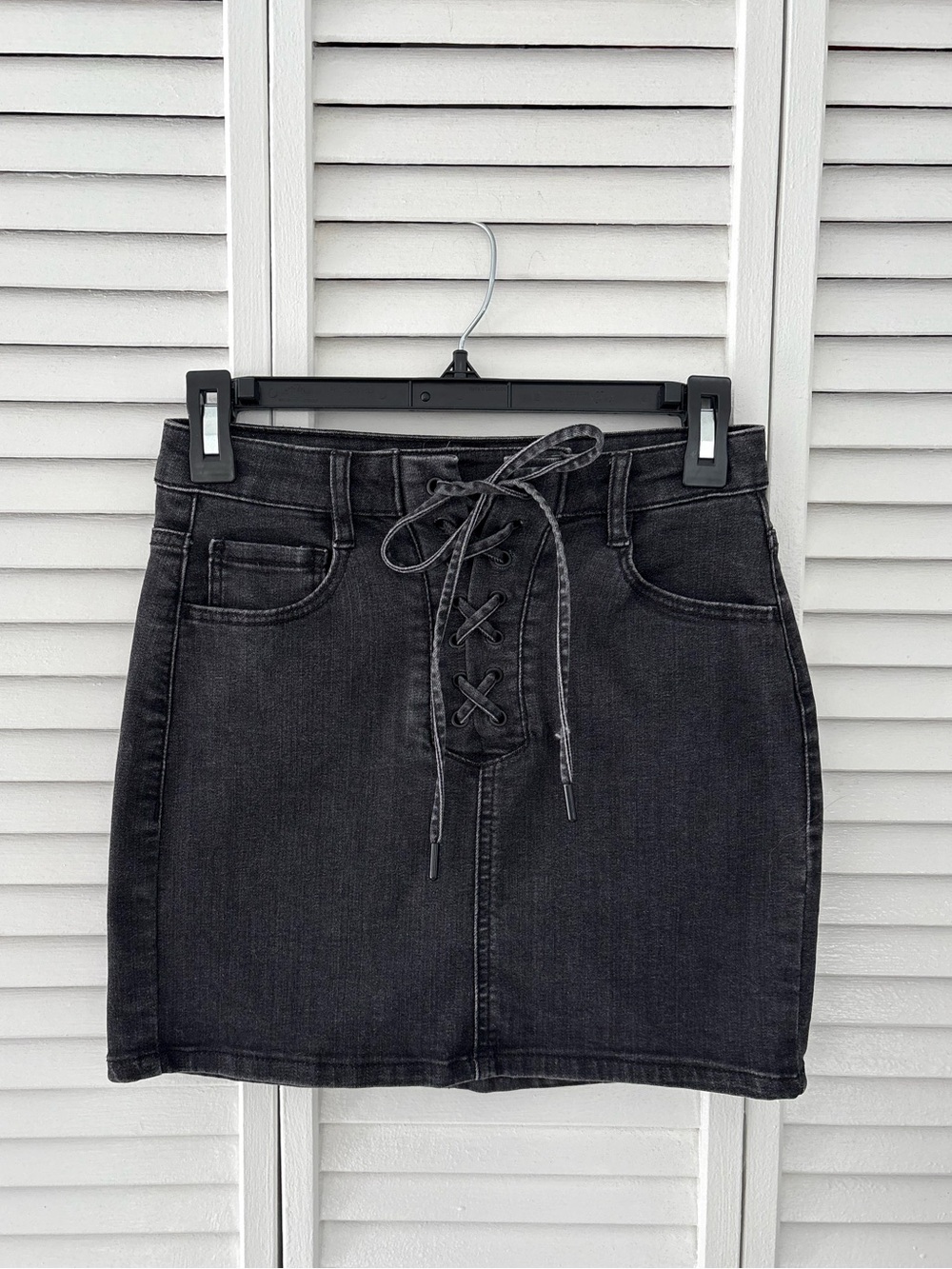 Garage Black Lace-Up Denim Mini Skirt